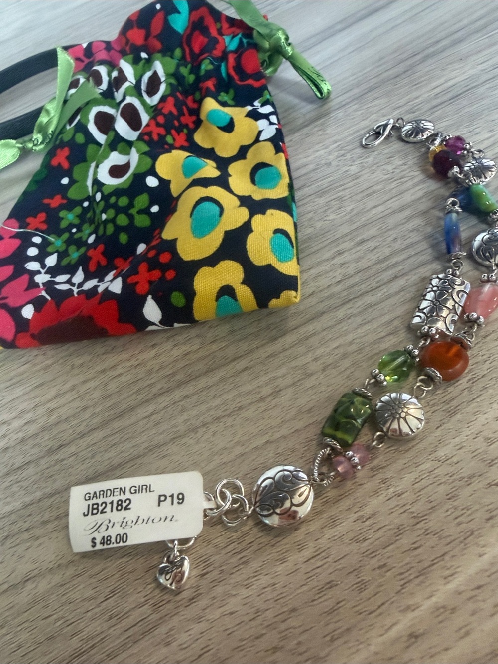 Brighton Multicolor Green Orange Pink Blue Purple Beaded Charm Bracelet